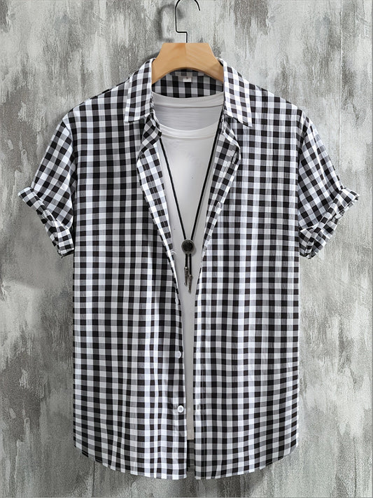 Herr Skjorta Kortärmad Rutig Button-Down för Avslappnad och Modern Stil