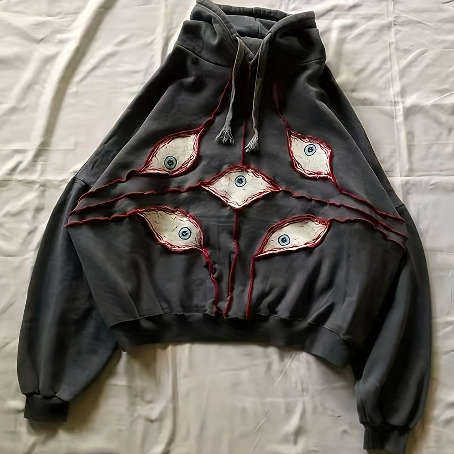 Hoodie med ögonmotiv och dragsko - Långärmad huvtröja