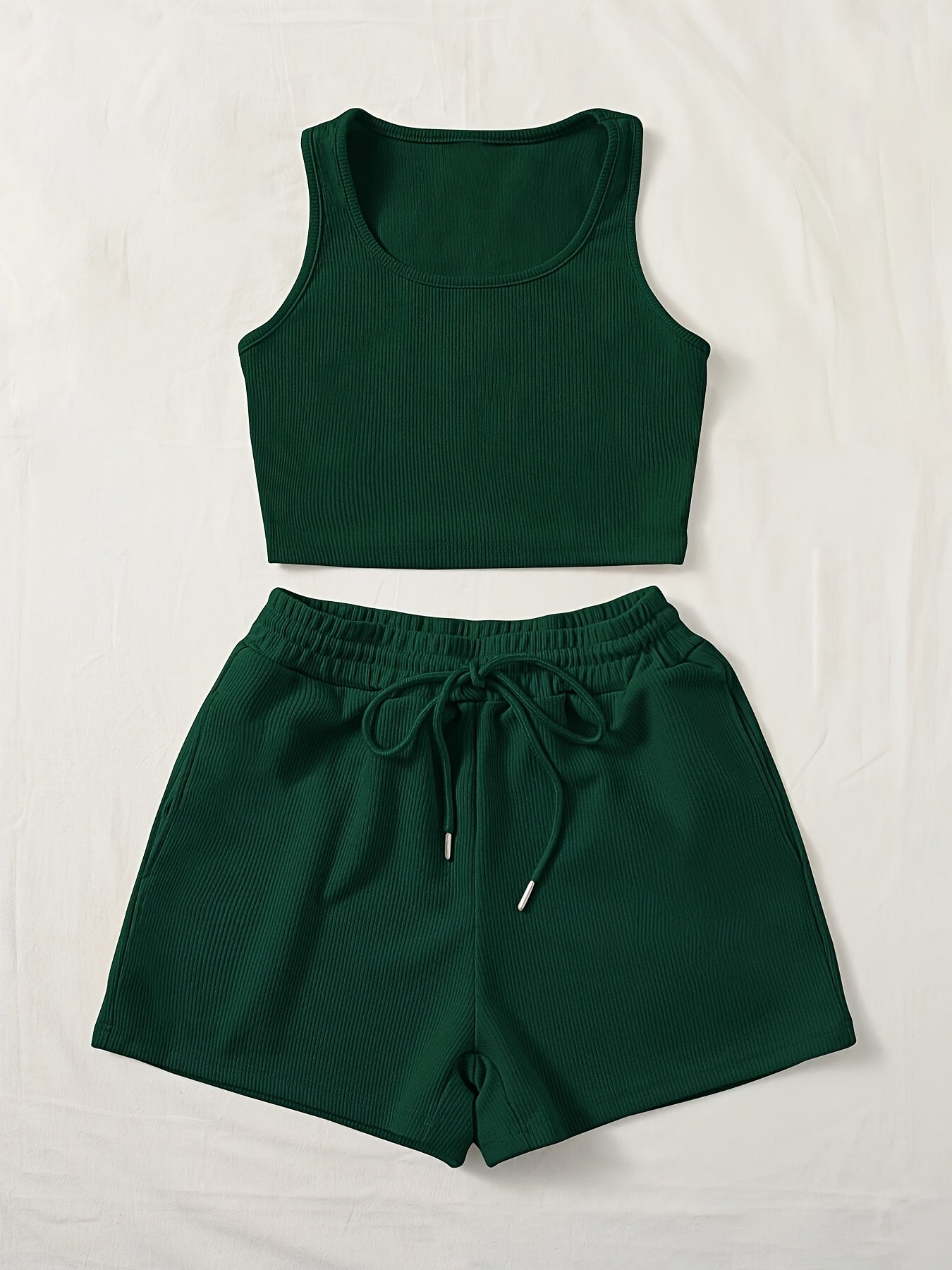Dam Lounge Set – Ribbat Crop Top och Shorts för Vardagsbruk och Fritid