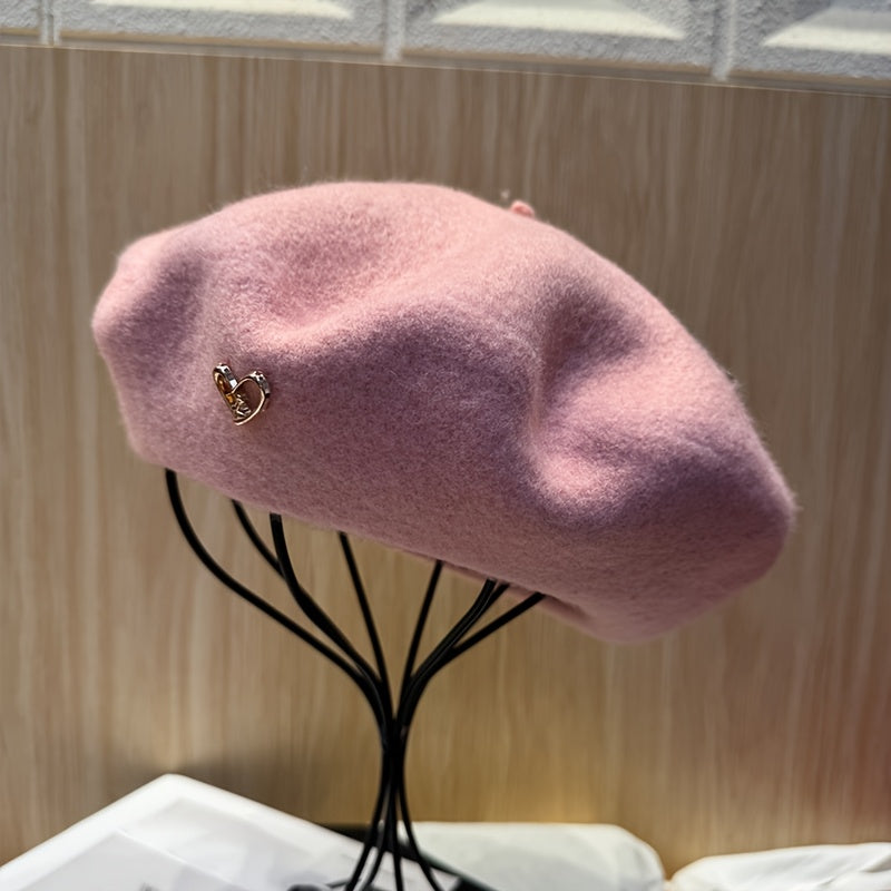 Women's Heart Charm Beret Hat