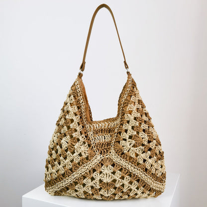 Somrig virkad handväska för kvinnor – boho-inspirerad stor tote väska med axelrem