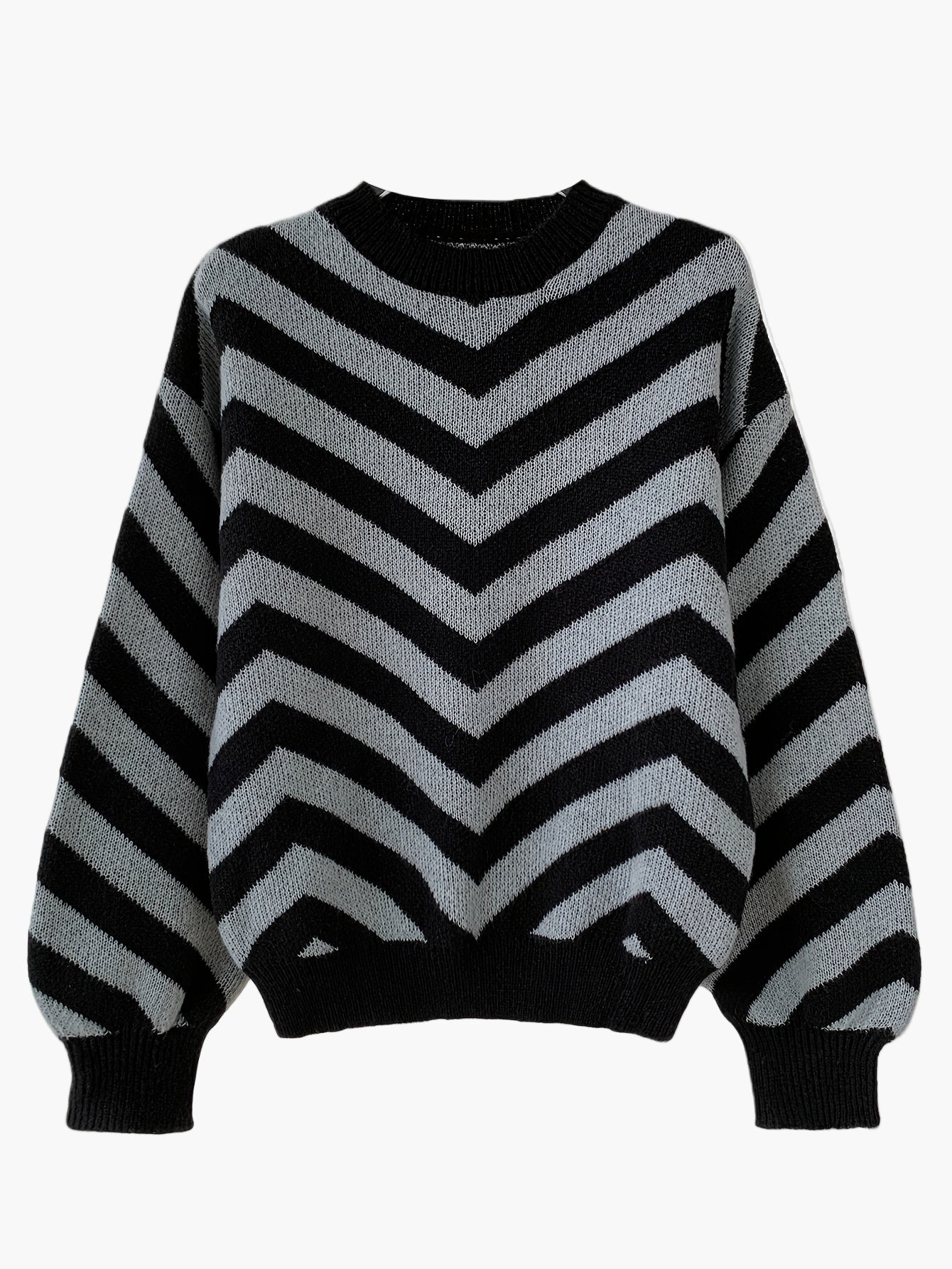 Damtröja med Chevronmönster – Elegant stickad pullover för höst och vinter