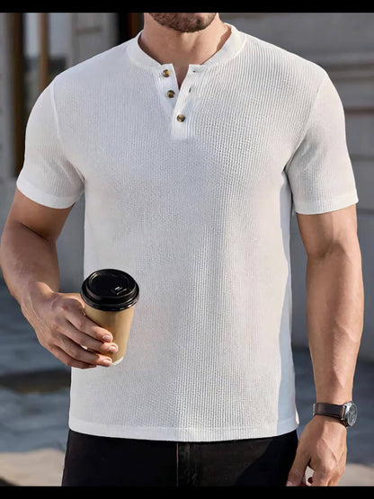 Herrarnas kortärmade Henley tröja – Modern stickad stil för avslappnade tillfällen