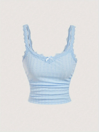 Damlinne Coquette Stil Vintage-Inspirerad Volang med Spetsdetaljer och Rosett