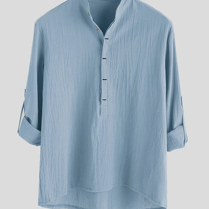 Herr Skjorta Henley Långärmad Avslappnad Modern Stil