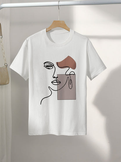 Dam T-shirt med abstrakt ansikte och modern konststil – casual för vår och sommar