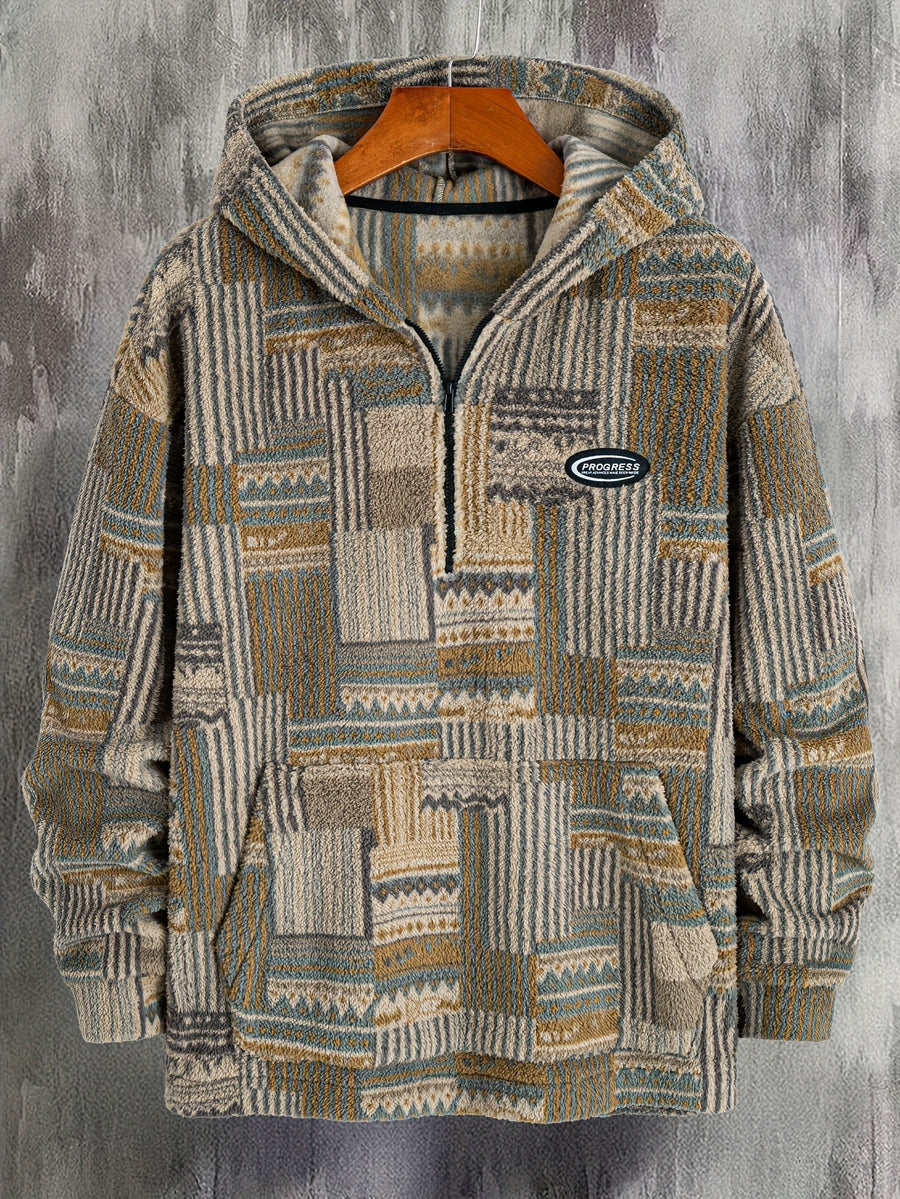 Hoodie med lapptäcksmönster och dragkedja i mjukt material