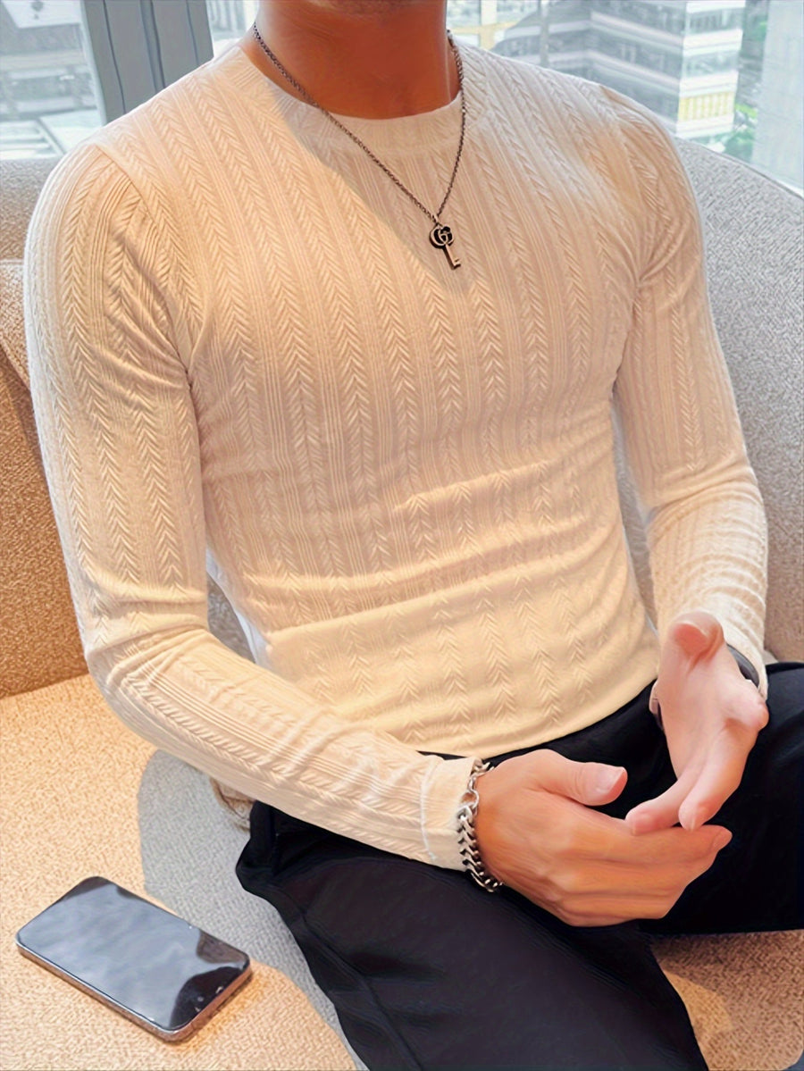 Herrtröja med lång ärm, slim fit, strukturmönster