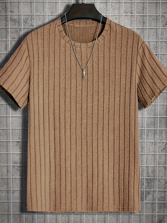 Herr T-shirt med trendigt ribbat mönster och avslappnad passform – Perfekt för vardag och stilrena lager på lager-outfits