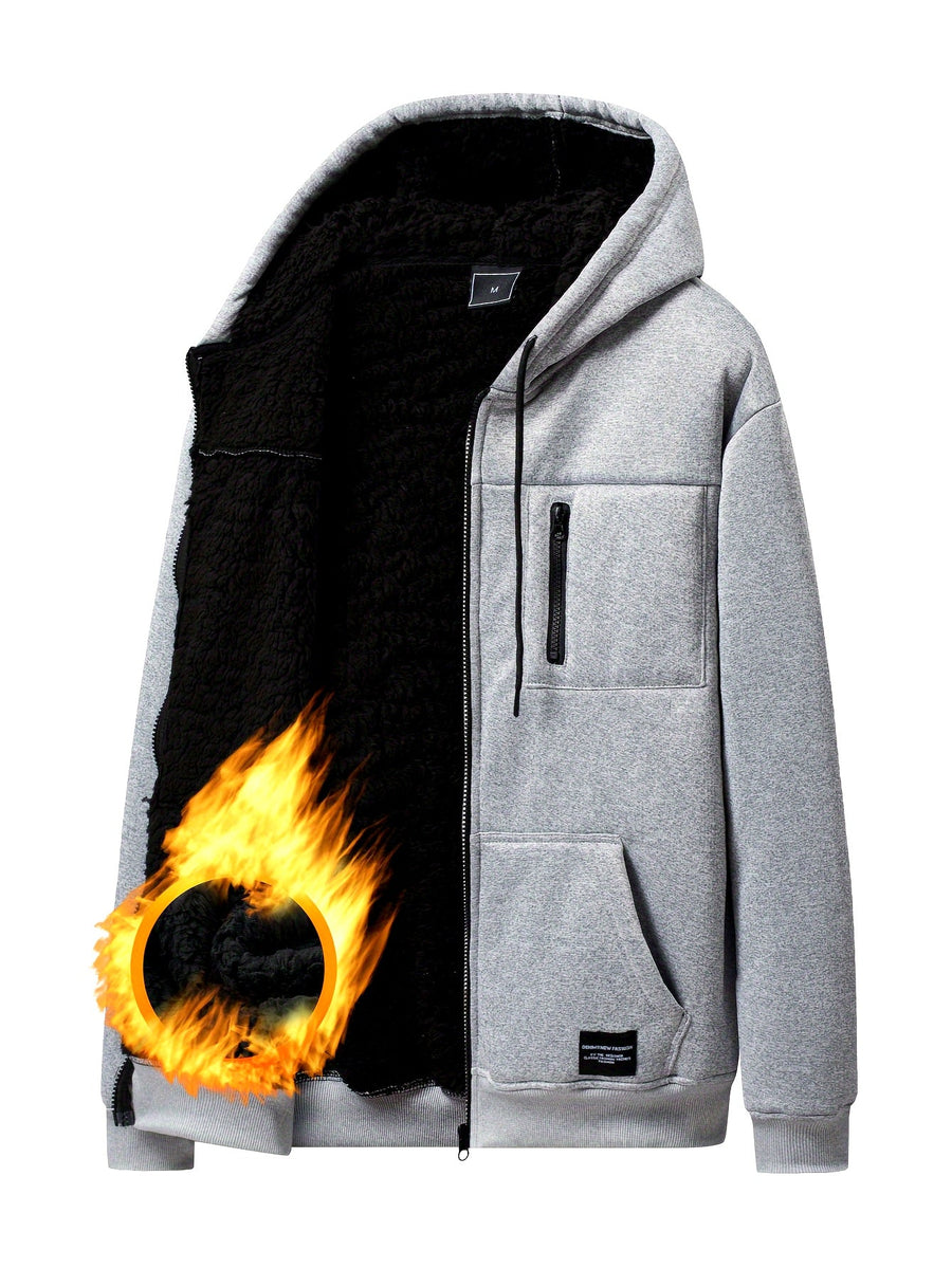 Grå teddyfodrad hoodie med dragkedja och huva