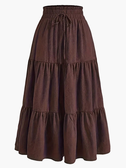 Dam Kjol Smockad Midja Elegant Vardagsstil Midi Volangkjol