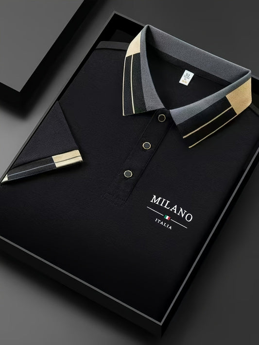 Herr Pikétröja Milano Italia med Modern Krage – Stilren & Trendig för Vardag och Fritid