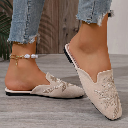 Dam Tofflor Slip-on Elegant Broderad Design Mode Skor för Vardag & Fest