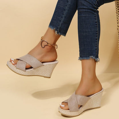 Alice – Stora storlekar dam skor kilklack hampa rep plattform sandaler