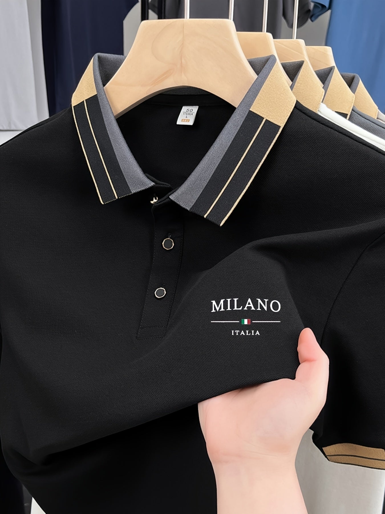 Herr Pikétröja Milano Italia med Modern Krage – Stilren & Trendig för Vardag och Fritid