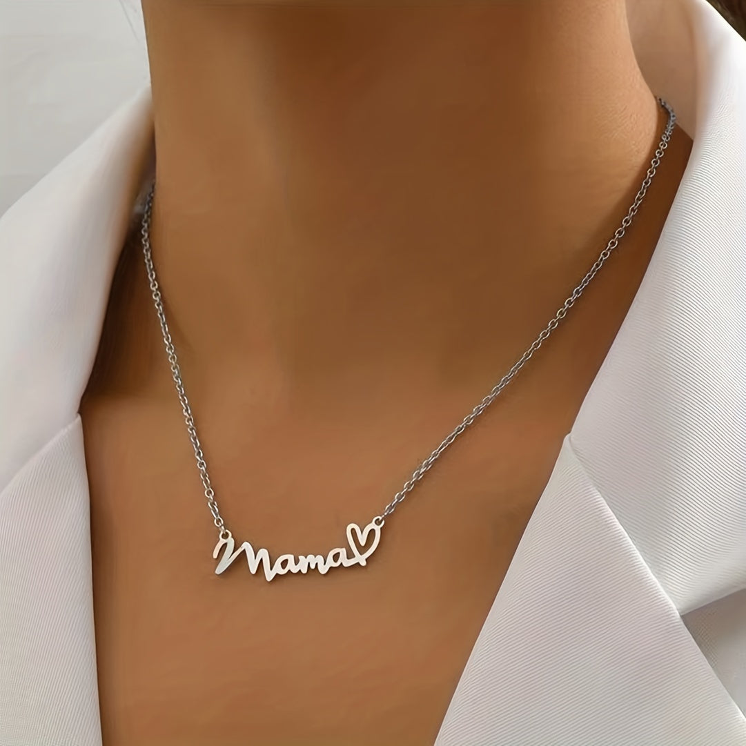 Dam Halsband Mama Hjärta – Elegant Script Smycke för Morsdag och Gåva