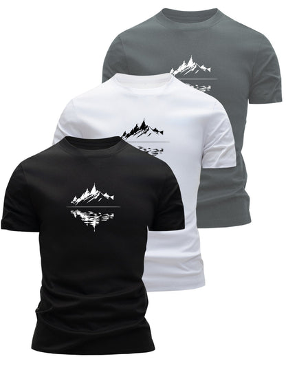 Herr T-shirt med bergsmotiv – Modern grafisk stil för vardagsbruk
