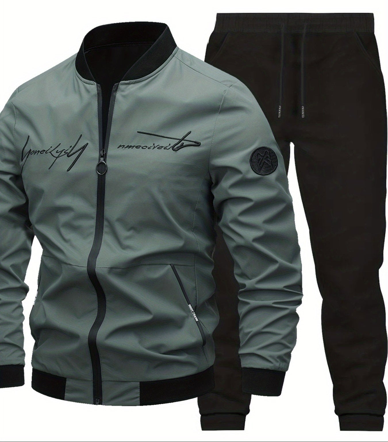 Herr Casual Set – Trendig Baseballjacka och Byxa för Vardagsbruk