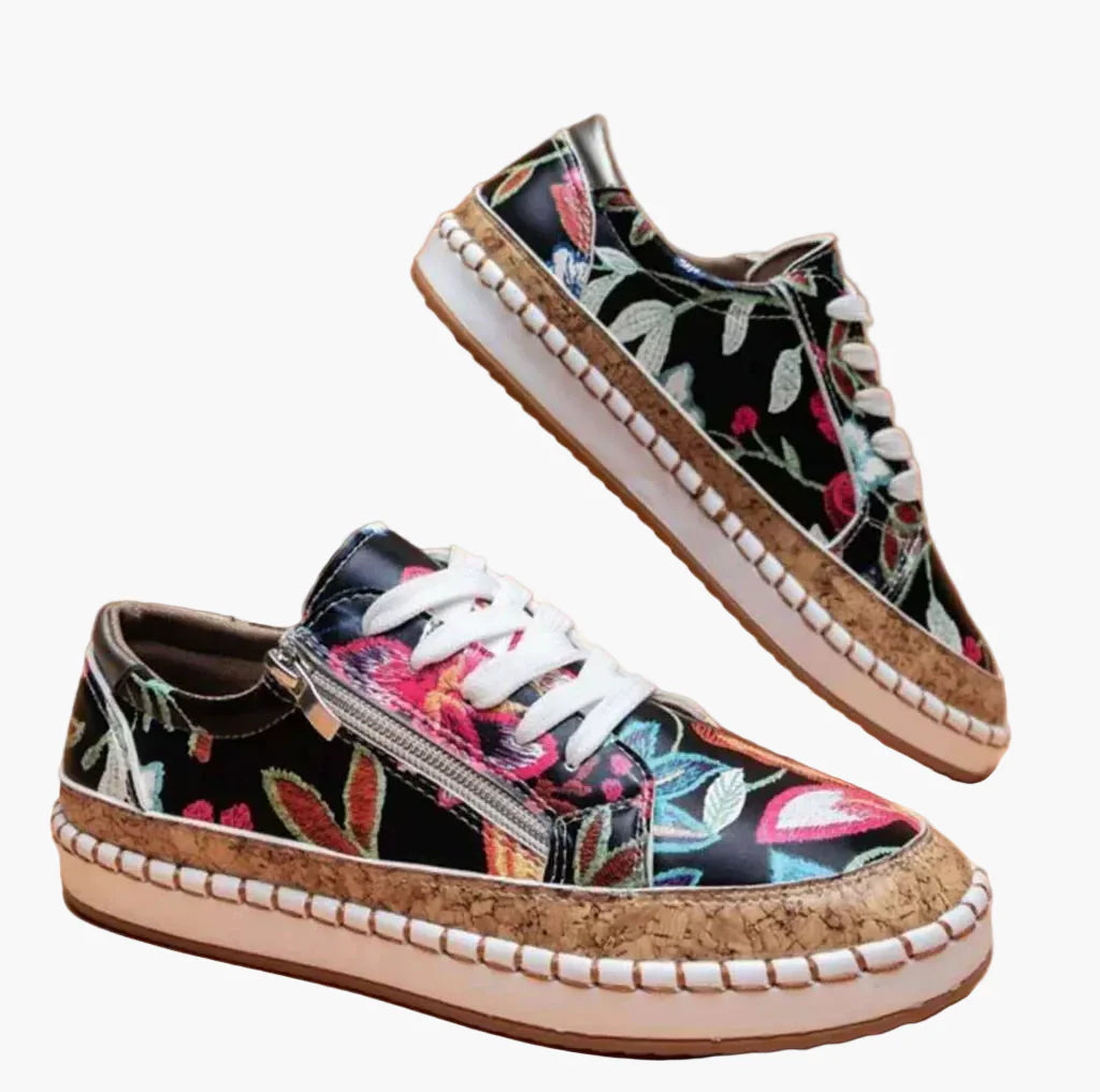Dam Sneakers för kvinnor – Blommiga bekväma sneakers för vardag och promenad