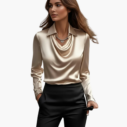 Dam Blus Elegant Drape Hals Ringning Kontorsstil Fest