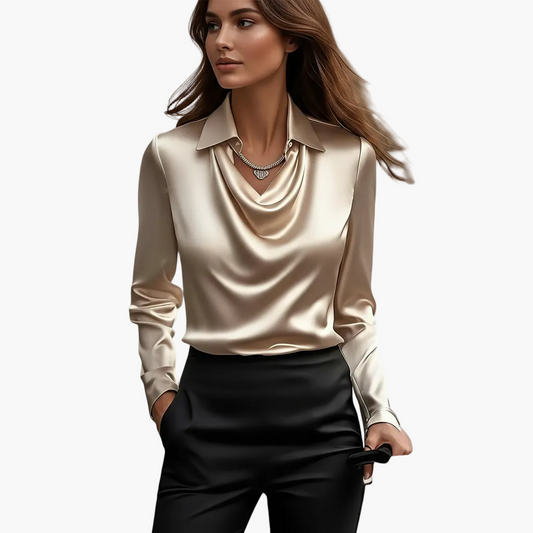 Dam Blus Elegant Drape Hals Ringning Kontorsstil Fest