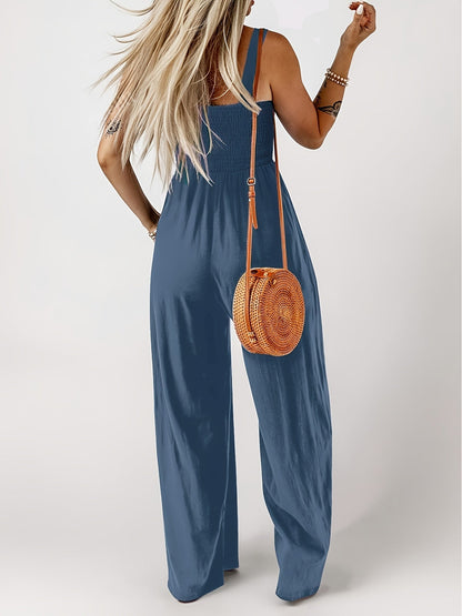 Dam Jumpsuit Elegant Smockad Byst Vid Ben Vardags- och Sommarstil