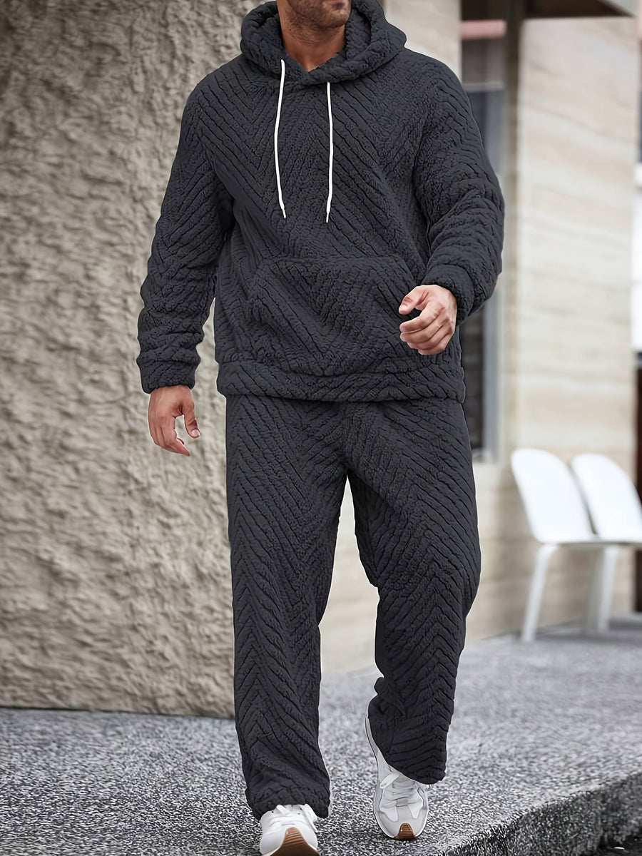 Unisex Mjukt Pyjamasset med Huva och Chevronmönster