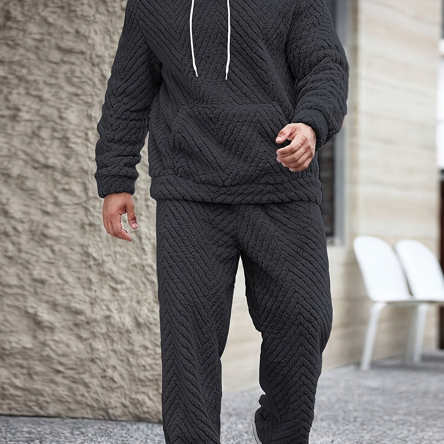 Unisex Mjukt Pyjamasset med Huva och Chevronmönster
