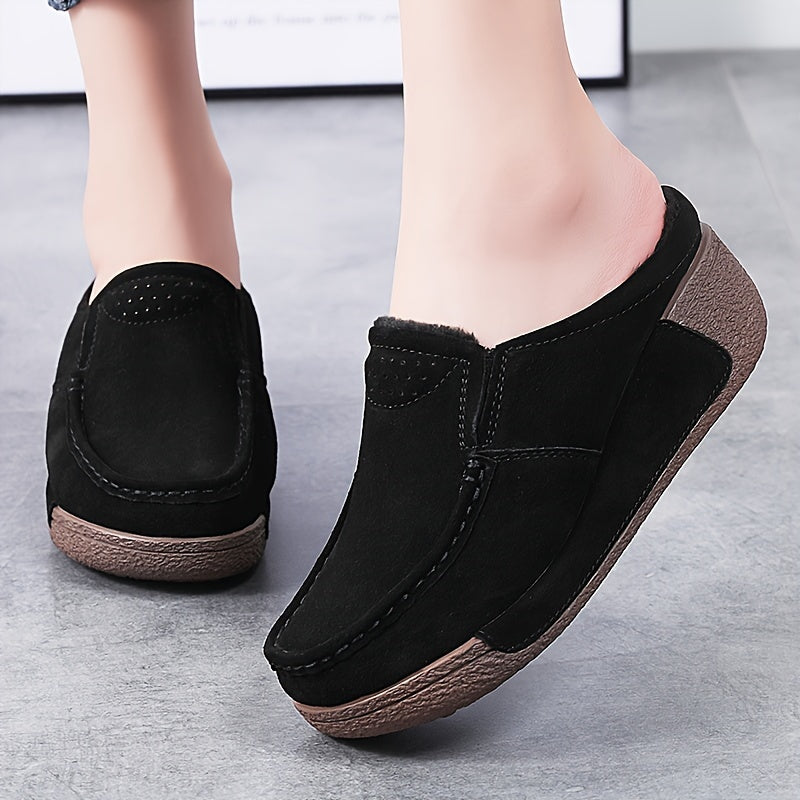 Dammuleskor mockaimitation slip-on med tjock sula, bruna