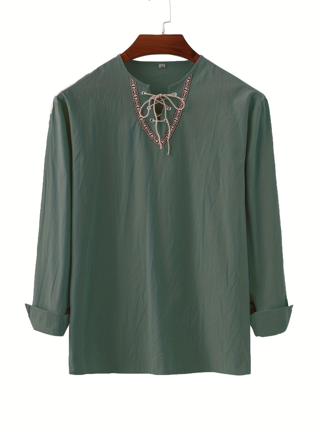 Herr Vintage Bohemisk Tunika med Snörning och Geometriskt Mönster – Ledig Blus för Alla Säsonger