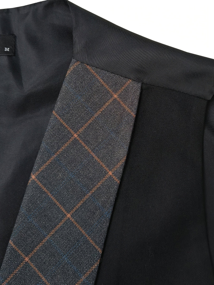 Rutig Herrkostym i Tre Delar Grå Dubbelknäppt Västar Slim Fit