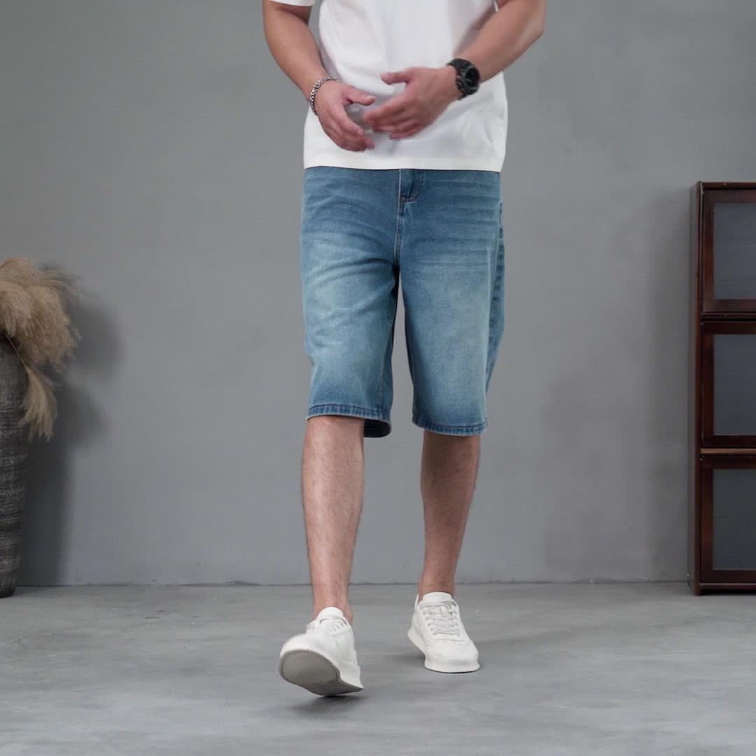 Herr Bermuda Jeansshorts Lös Passform Streetwear