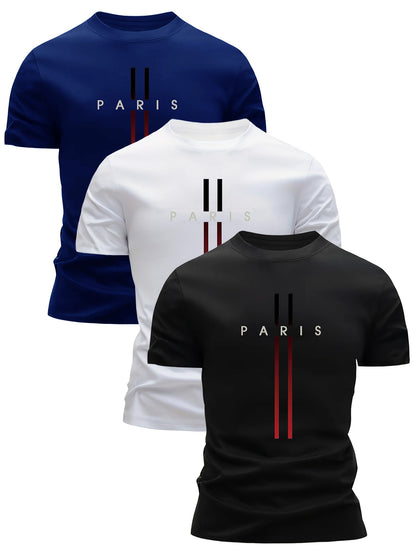 Herr T-shirt Paris Tryck Modern Sportstil Kortärmad