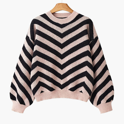 Damtröja med Chevronmönster – Elegant stickad pullover för höst och vinter