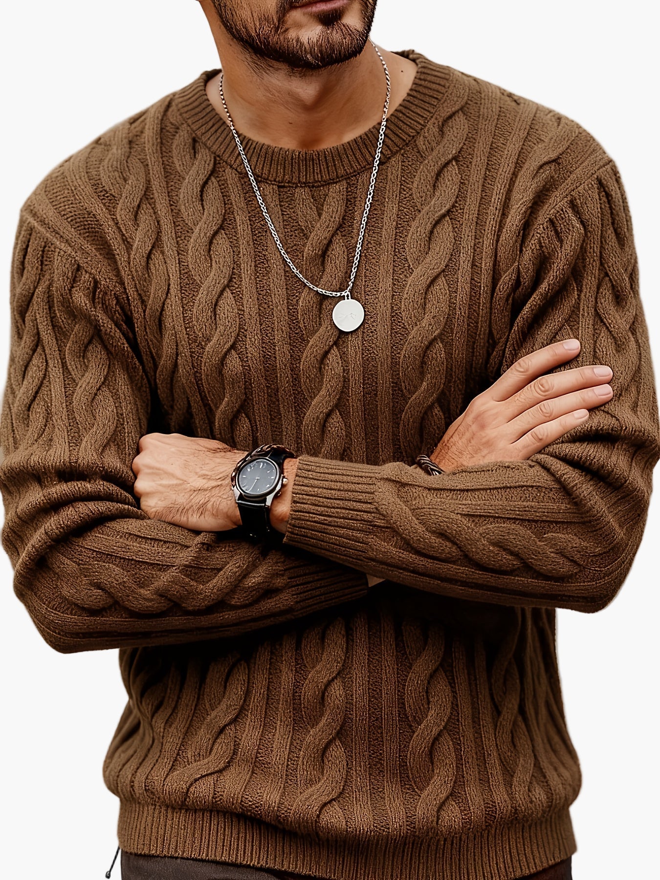 Herr Stickad Kabelmönstrad Tröja – Modern och Varm för Höst och Vinter, Casual Stil