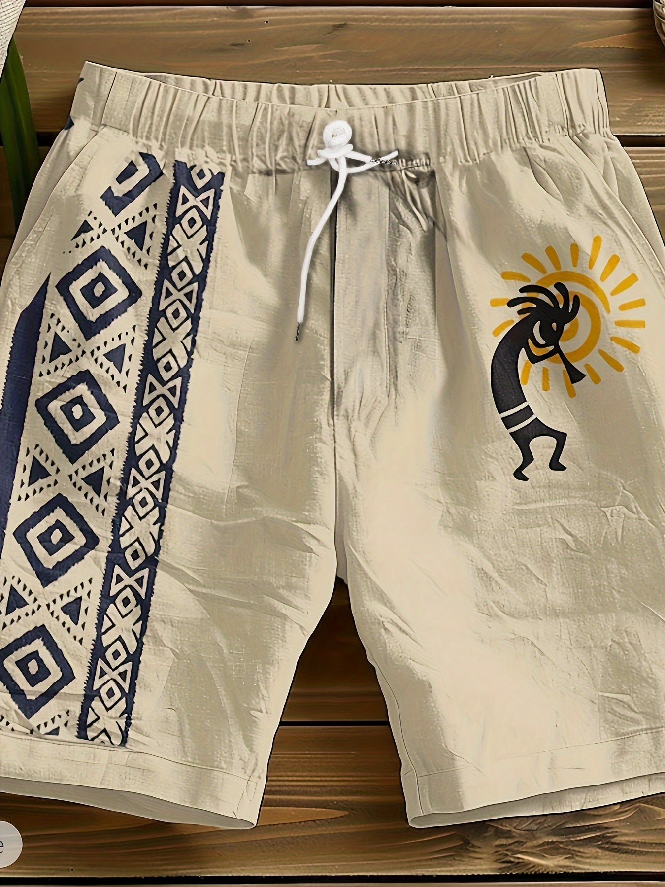 Herrshorts med etniskt mönster och konstnärligt motiv – Avslappnad stil för sommar och semester