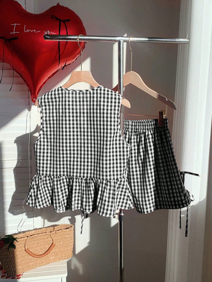 Dam Set Med Volangtop och Shorts – Randigt, Sommar, Avslappnad Stil