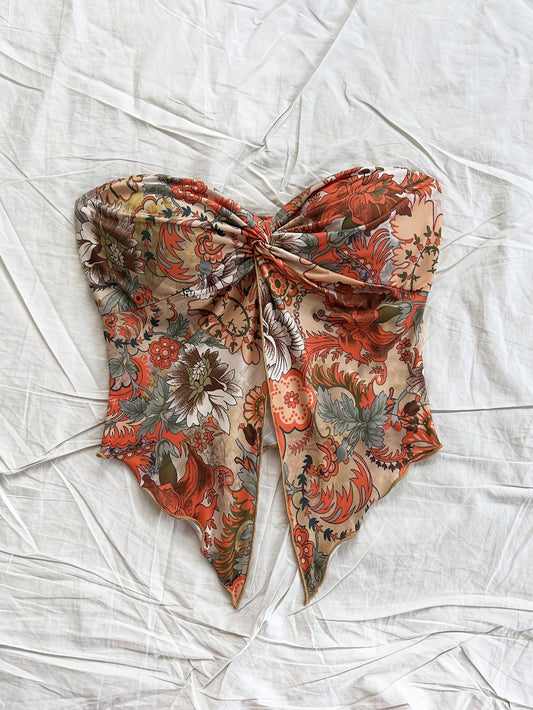 Dam Bandeau Blommig Crop Top Festival Vintage Stil