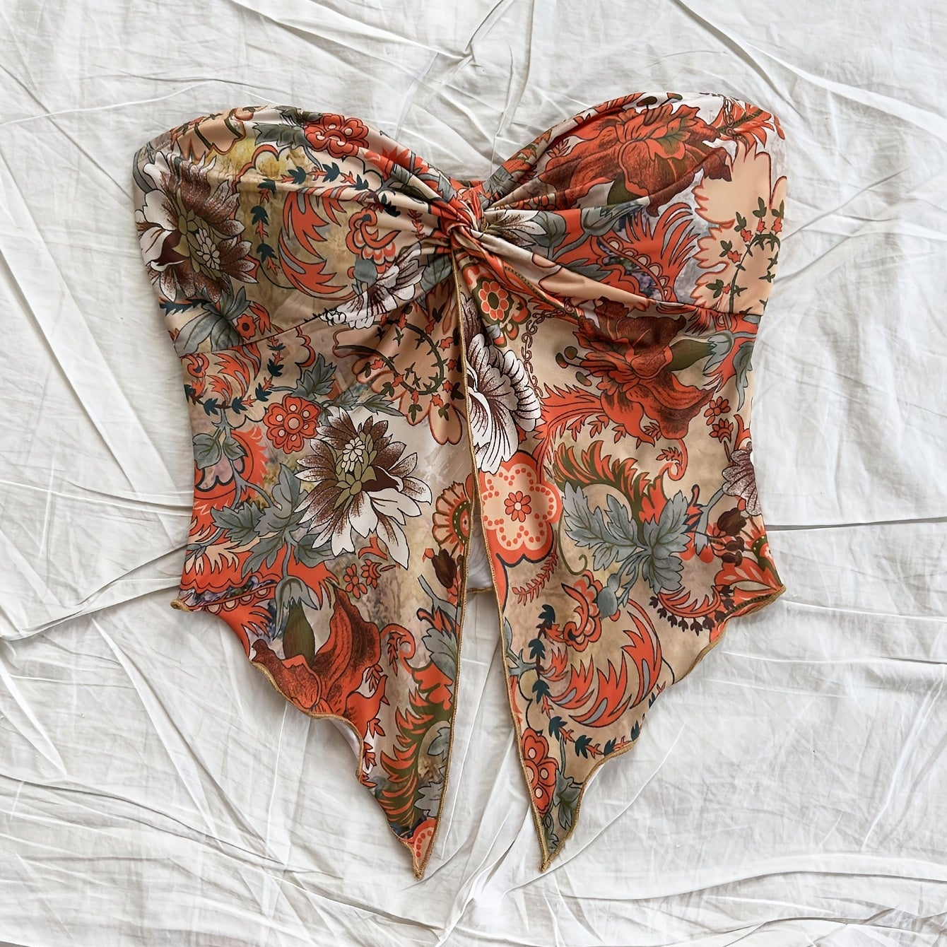 Dam Bandeau Blommig Crop Top Festival Vintage Stil