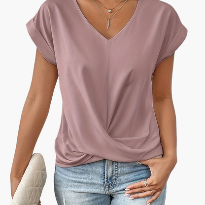 Dam Topp Elegant V-ringad Kortärmad Blus för Vardagsbruk och Kontor