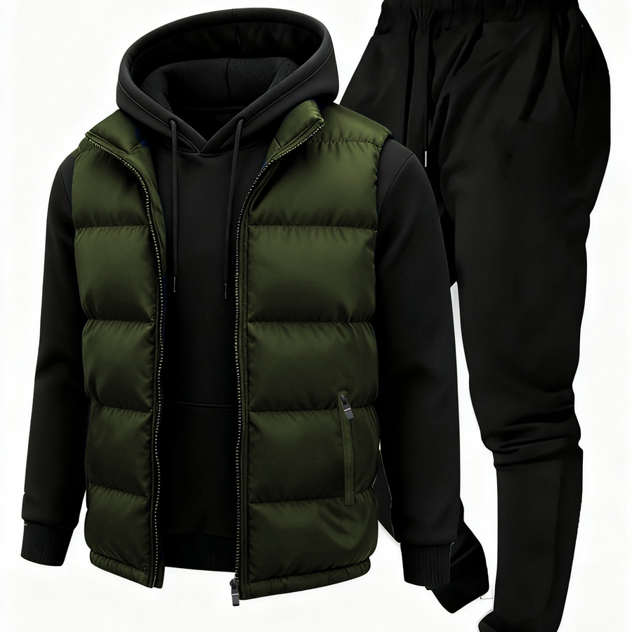 Unisex Träningsset med Vadderad Västdel och Huvtröja i Flerfärgad Design