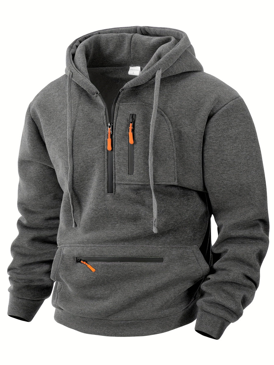 Unisex Hoodie med Halvdragkedja och Fickor, Flerfärgad