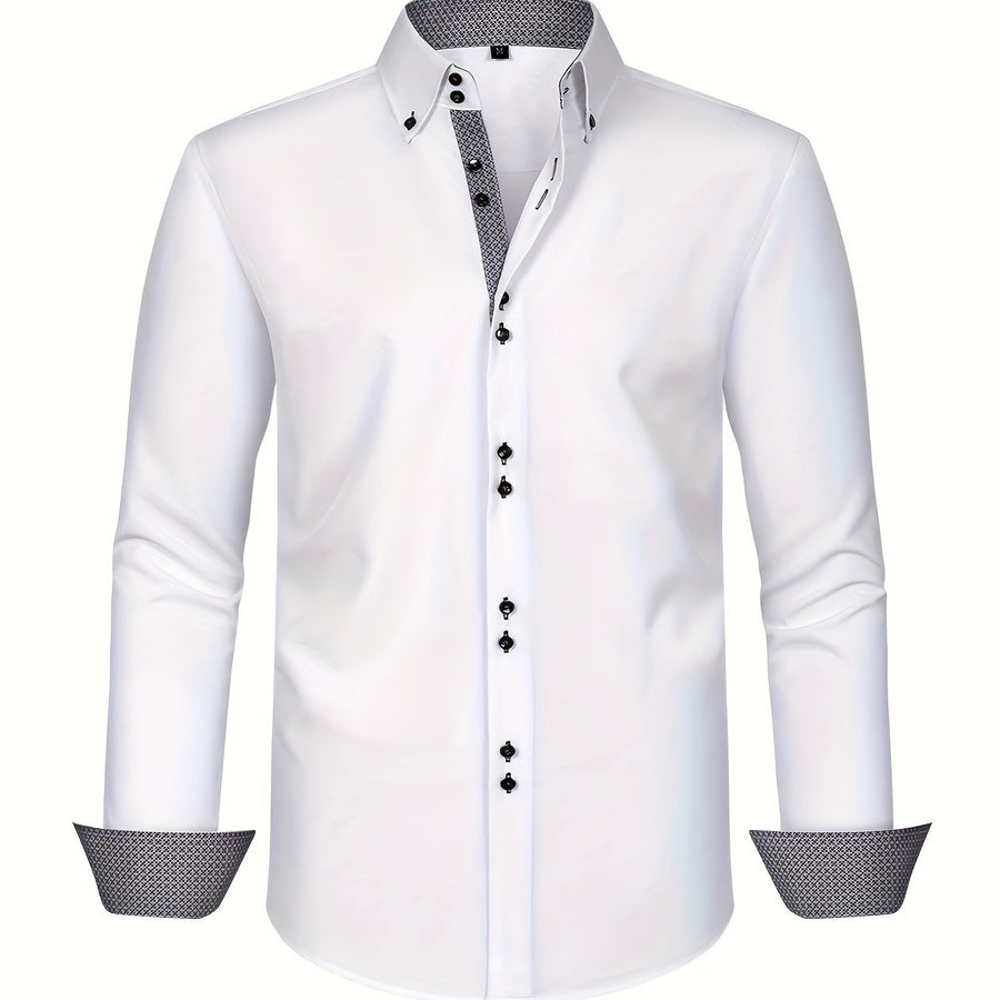 Herrskjorta Elegant Affärslook Långärmad Slim Fit – Perfekt för Kontor och Fest
