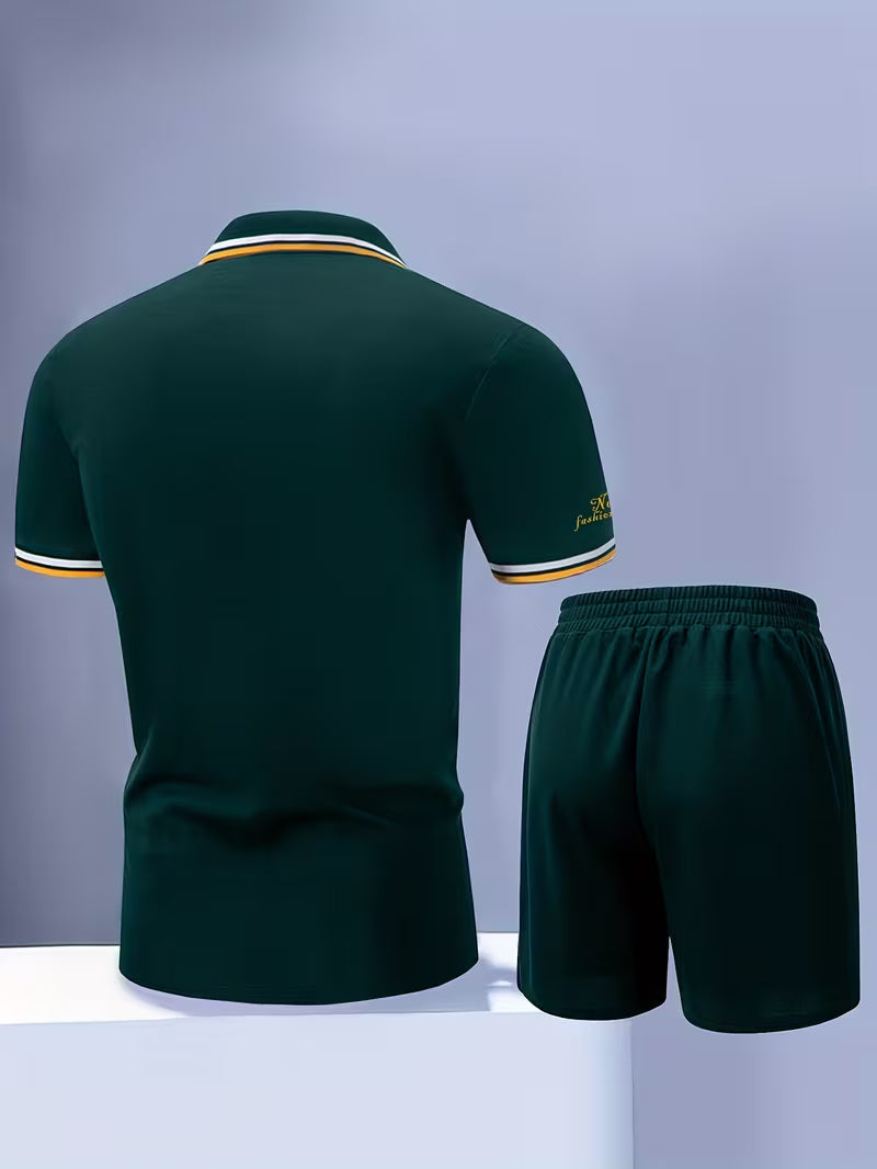Herr Piké-Set med Shorts – Sportig och Elegant Sommarstil för Män