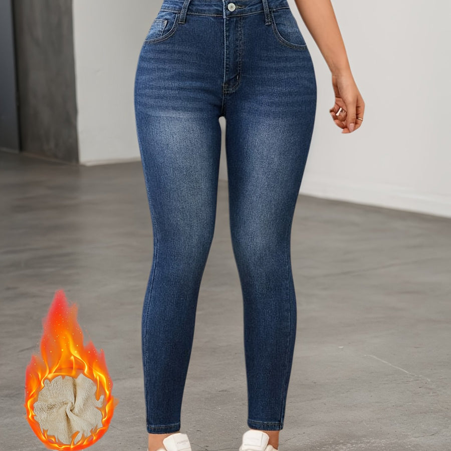 Damjeans med Foder och Hög Midja, Mellanblå