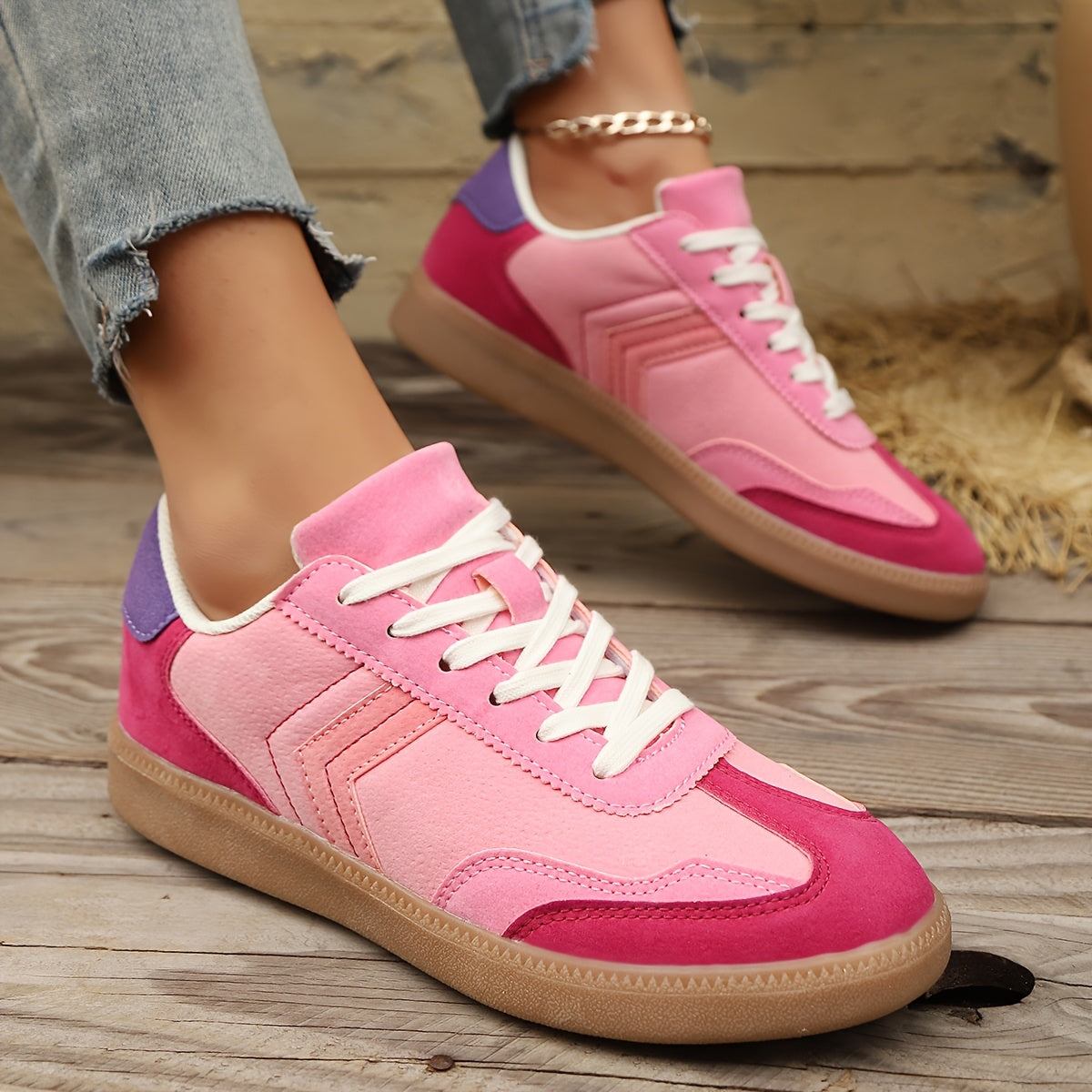 Dam Sneakers Retro Stil Färgblock Vardagsskor