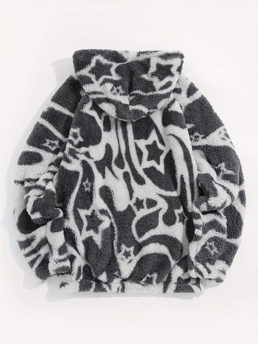 Unisex mysig hoodie med mönster och luva, känguruficka