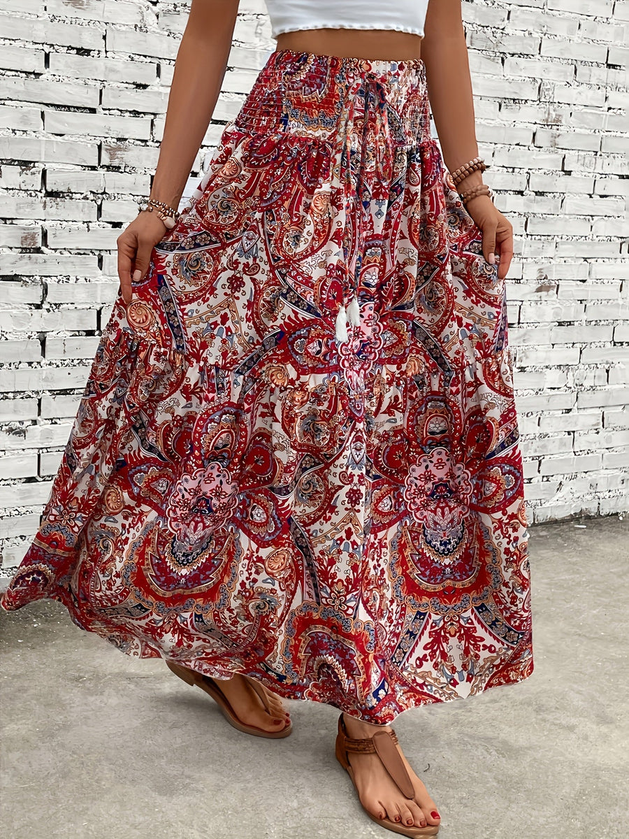 Dam Kjol Boho Lång Blommig Elegant Sommarmode Fickor
