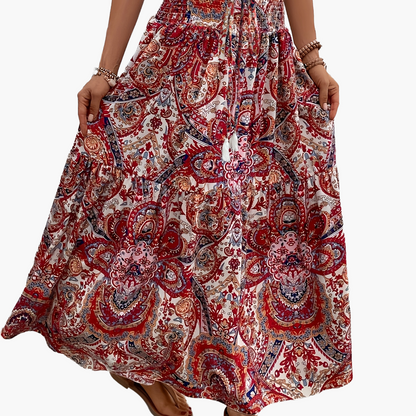Dam Kjol Boho Lång Blommig Elegant Sommarmode Fickor