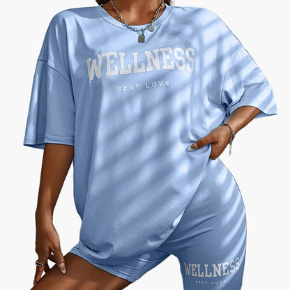 Wellness Self Love Damset – Avslappnad Lounge T-shirt och Shorts, Casual Vardagsträning